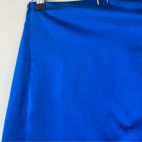 NWT Zara Satin Effect Ruched High Waist Slit Midi Skirt Cobalt Blue - Picture 7 of 9